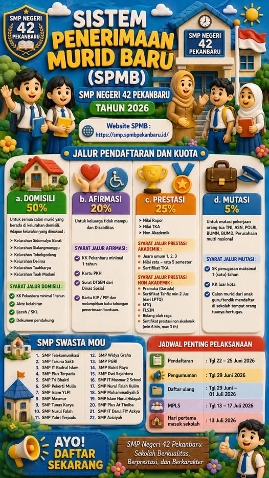Hasil Seleksi Pemenuhan Kuota SMP Negeri Pekanbaru Diumumkan, Daftar Ulang Dimulai 6 Juli