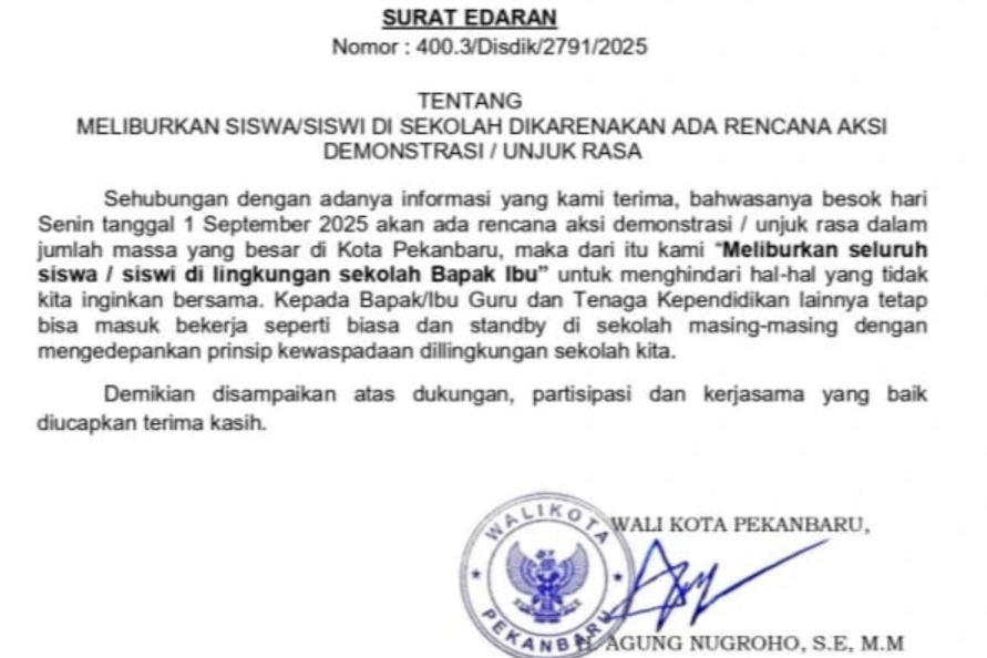 Hoaks, Kabar Sekolah Diliburkan di Pekanbaru 1 September 2025