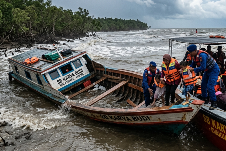 Speedboad Tujuan Kuala Tungkal Menuju Guntung Karam Ditepian Laut Pulau Busung