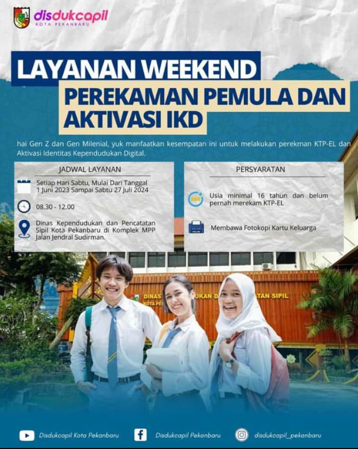 Juni ini, Disdukcapil Pekanbaru Buka Layanan Perekaman e-KTP Pemula Setiap Sabtu