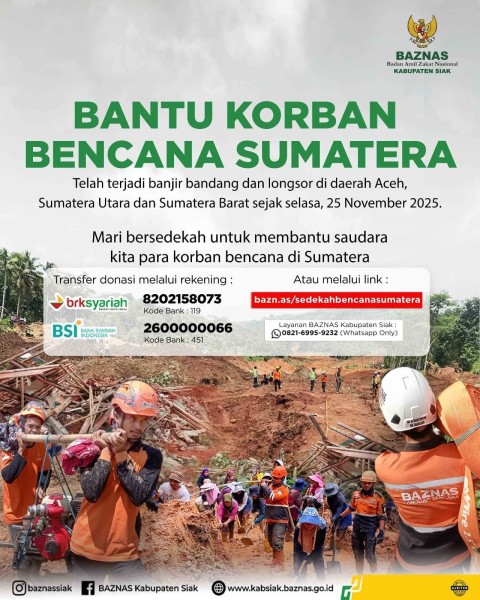 Bupati Afni Galang Donasi untuk Korban Bencana di Sumatera Lewat Baznas Siak