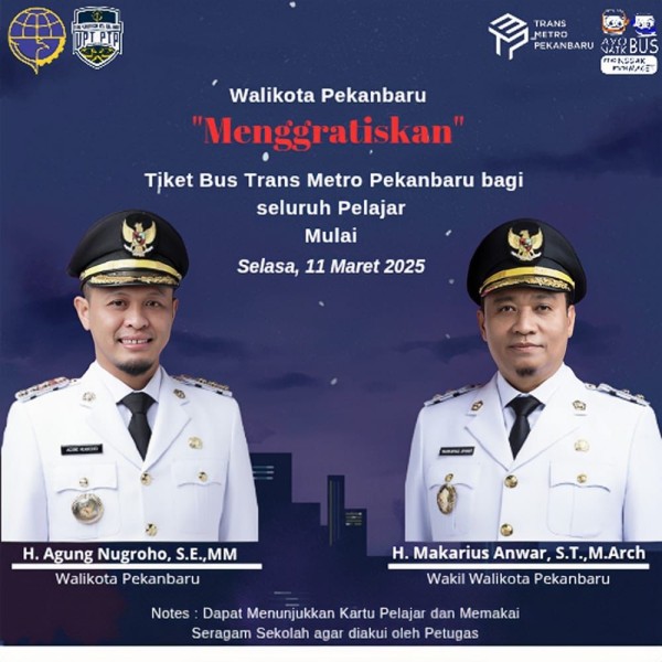 Mulai Hari ini Pelajar di Pekanbaru Gratis Naik Bus TMP