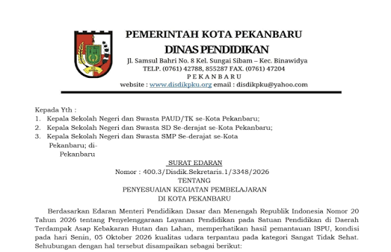 Pekanbaru Terapkan Pembelajaran Jarak Jauh Akibat Kualitas Udara Sangat Tidak Sehat