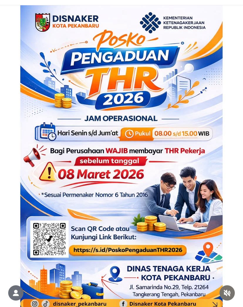 Disnaker Pekanbaru Buka Posko Pengaduan THR