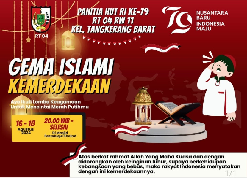 Rayakan Hari Kemerdekaan, Warga RT 04/RW 11 Tangkerang Barat Gelar Gema Islami Kemerdekaan