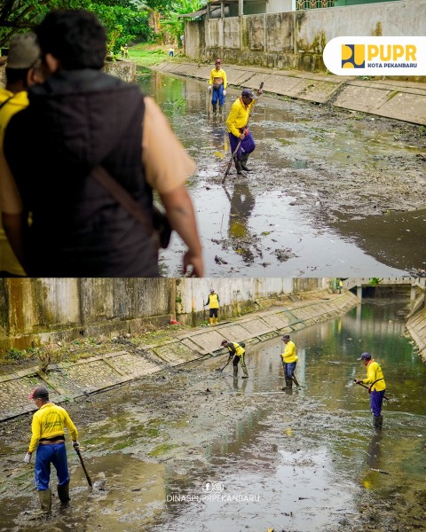 Cegah Banjir, Dinas PUPR Pekanbaru Bersihkan Waduk di Jalan Sumatera dan Jalan Cipta Karya