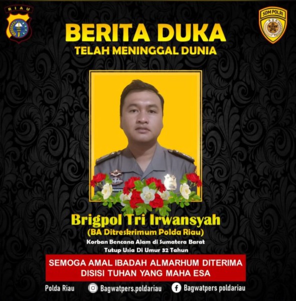 Duka Polda Riau: Brigadir Tri Irwansyah Gugur Tertimbun Longsor di Padang Panjang